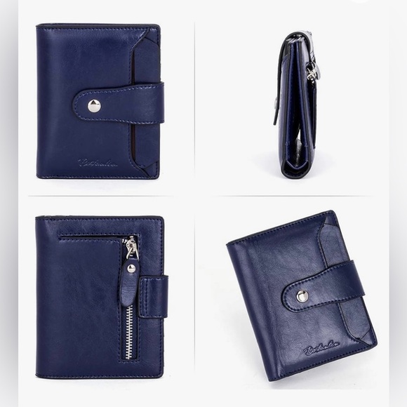 Bostanten Navy Blue Wallet Small Bifold Credit Card Slots Zipper Coin & Billfold - Picture 3 of 5